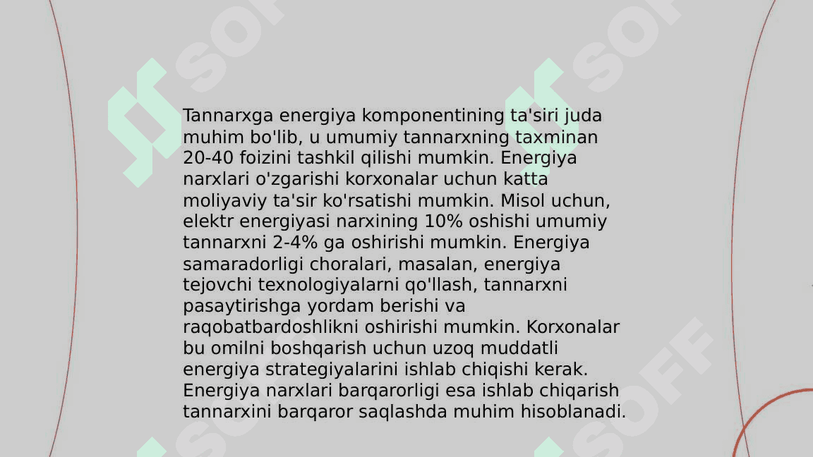 Mahsulot tannarxi va energiya komponenti 6