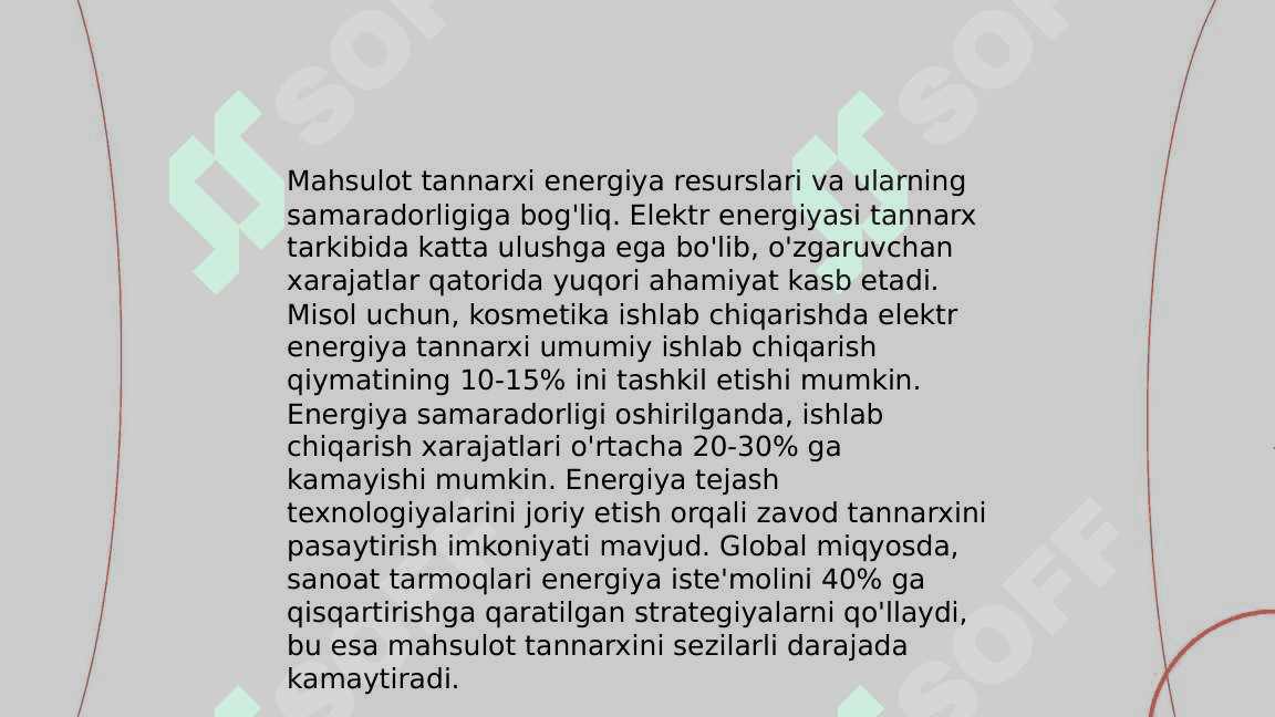 Mahsulot tannarxi va energiya komponenti 8