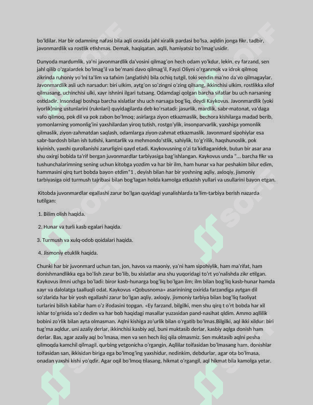 Kaykovusning "Qobusnoma" asarining tarbiyaviy ahamiyati. 1