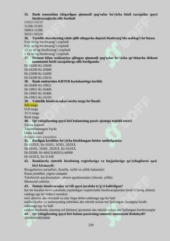 bank hisobidan test 5