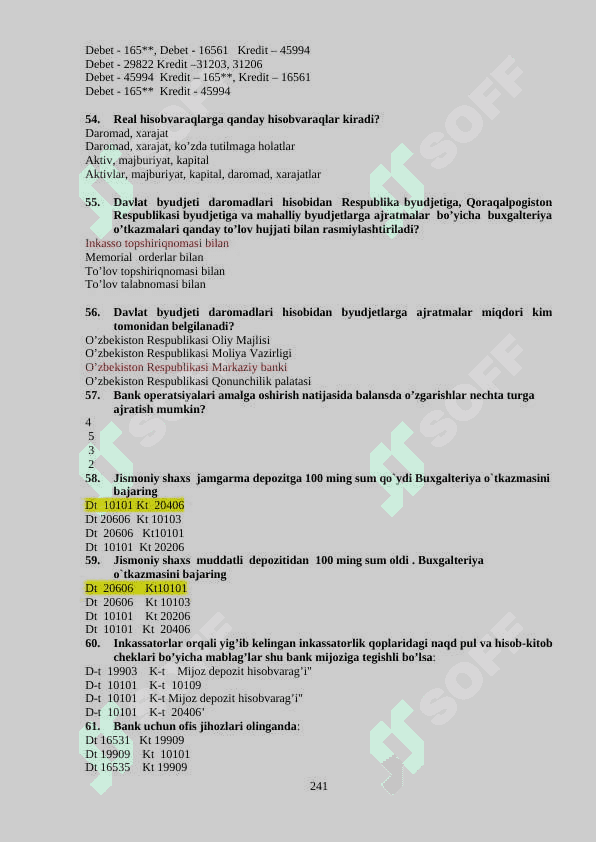 bank hisobidan test 7