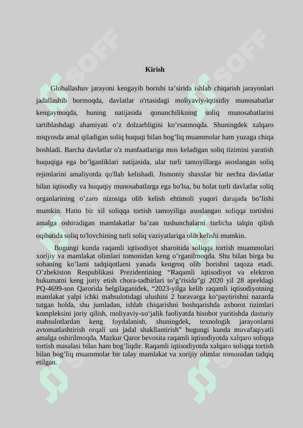 Xalqaro soliqqa tortishda O'zbekiston Respublikasi va Finlandiya o'rtasida ikki yoqlama shartnomaning o'rni 3