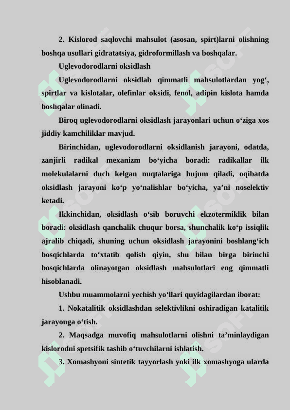 Uglevodorodlarni oksidlash. Parafin uglevodorodlarni oksidlash. Propan va butanni oksidlash. 2
