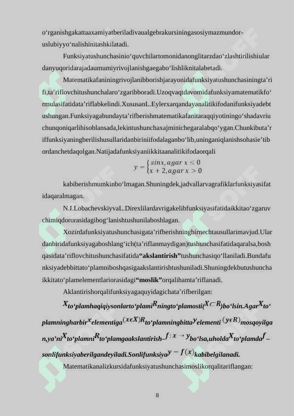 BMI (bitiruv malaka ishi) - TAYYOR ISH - Matematika ta’lim yo’nalishi bo’yicha bakalavr akademik darajasini olish uchun yozilgan | BITIRUV MALAKAVIY ISHI 1