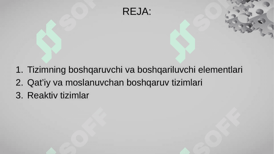 Tizim elementlari, turlari va reaktivligi 2