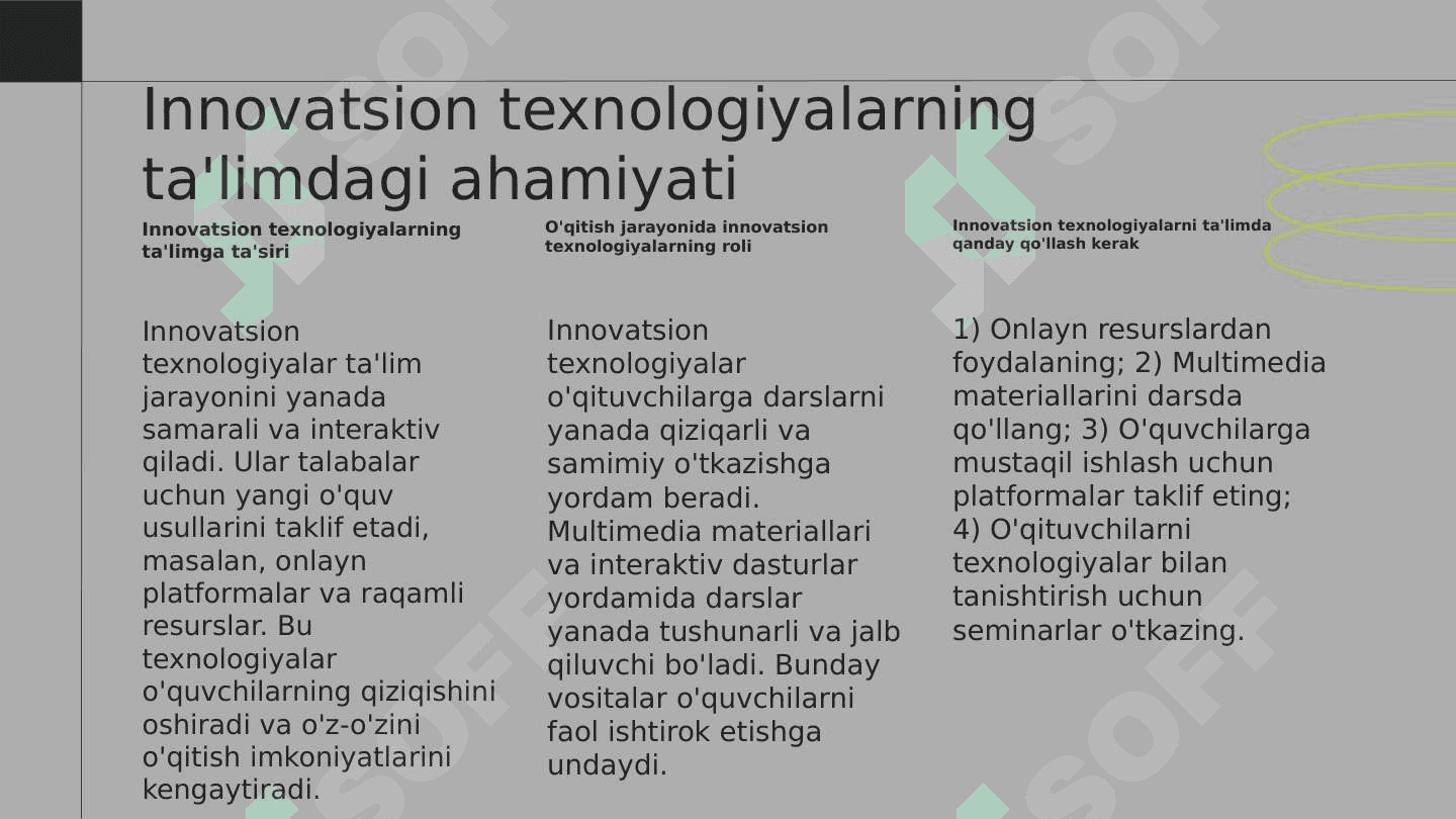 Ta'lim jarayonlarida innovatsion ta'lim texnalogiyalari va metodlaridan foydalanish. 3