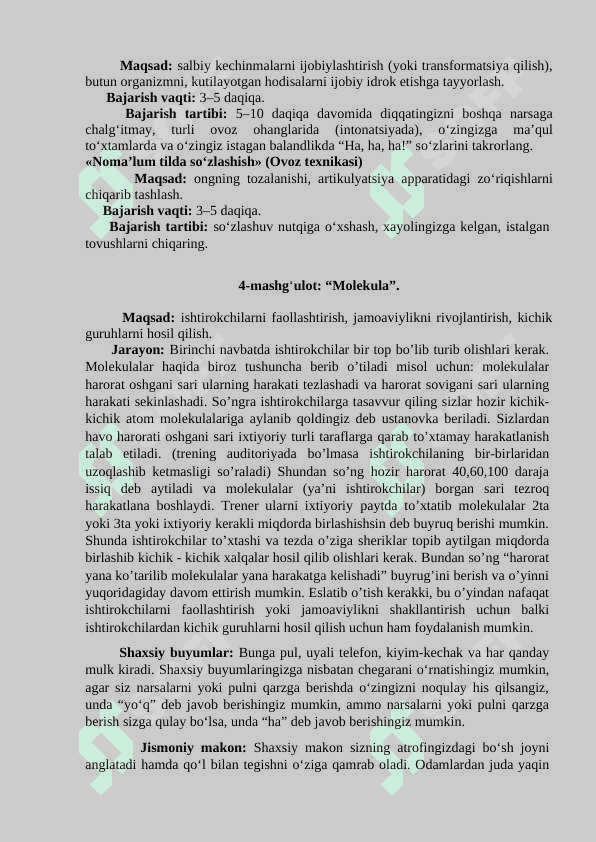 "Xavfsiz hudud" Trening ishlanma 4