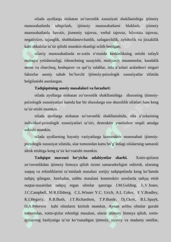 OILADA AYOLLARGA NISBATAN ZO’RAVONLIKLARNING IJTIMOIY-PSIXOLOGIK OMILLARI 6