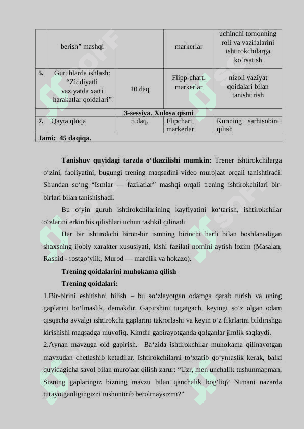 "Nizolarni boshqarish" Trening ishlanma 2