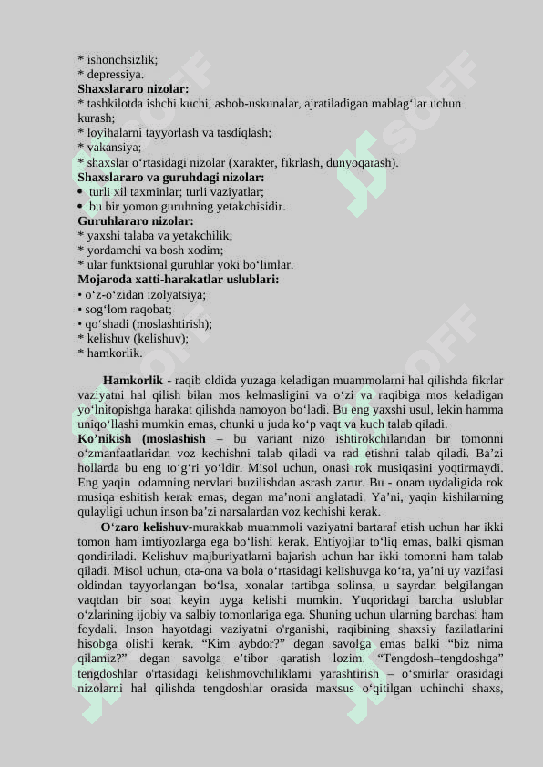 "Nizolarni boshqarish" Trening ishlanma 4
