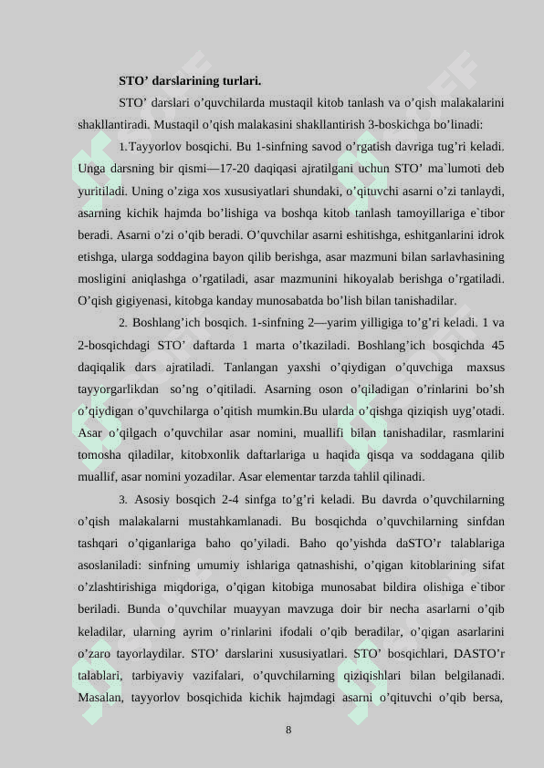 Sinfdan tashqari o’qish darslarida Shukur Sa`dulla ijodini o’rganish. 8