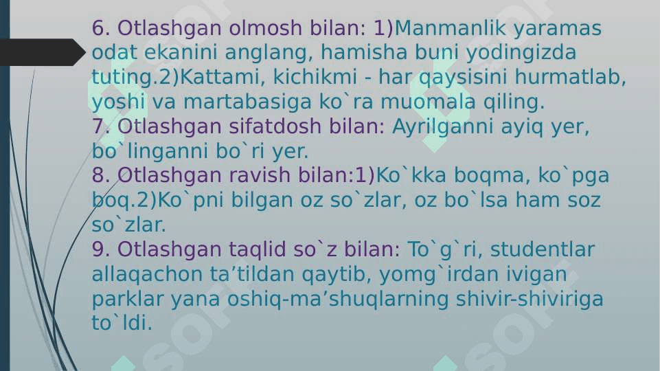 Gapning ikkinchi darajali bo`laklari. To`ldiruvchi va uning ifodalanishi 5
