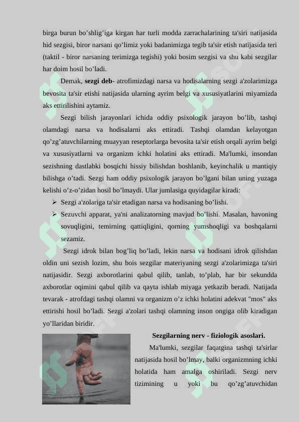 Sezgi va idrokning psixologik mohiyati, fiziologiyasi. 2