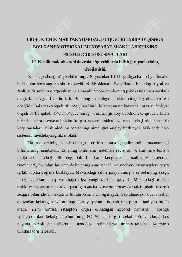 Kichik maktab yoshdagi o’quvchilarda o’qishga bo’lgan emotsional munosabat shakllanishining psixologik xususiyatlari 5