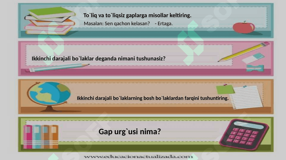 Gapning uyushiq bo`laklari  Dars ishlanma 8-sinf 8