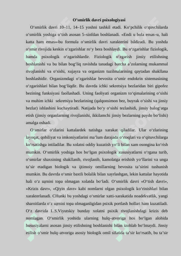 Yosh davrlarining psixologik xususiyatlari 2