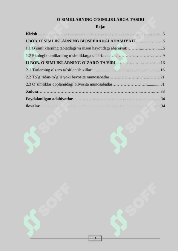 O`simliklarning o`simliklarga ta`siri 2