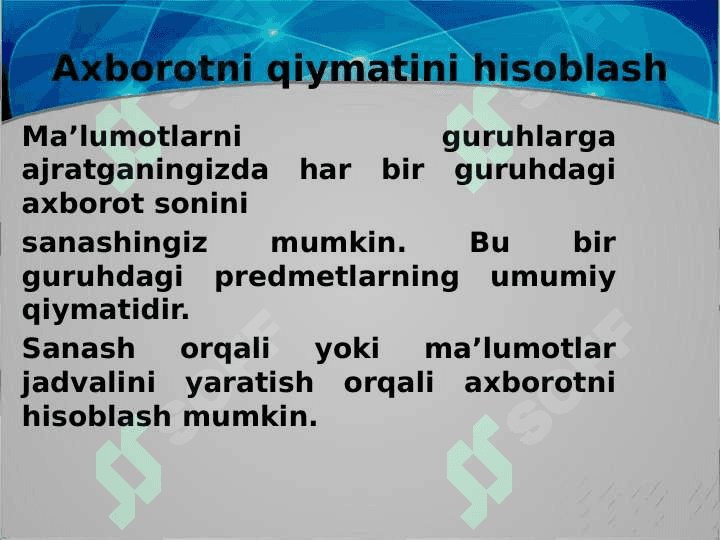 Axborotni qiymatini hisoblash.Piktogramma yaratish 3