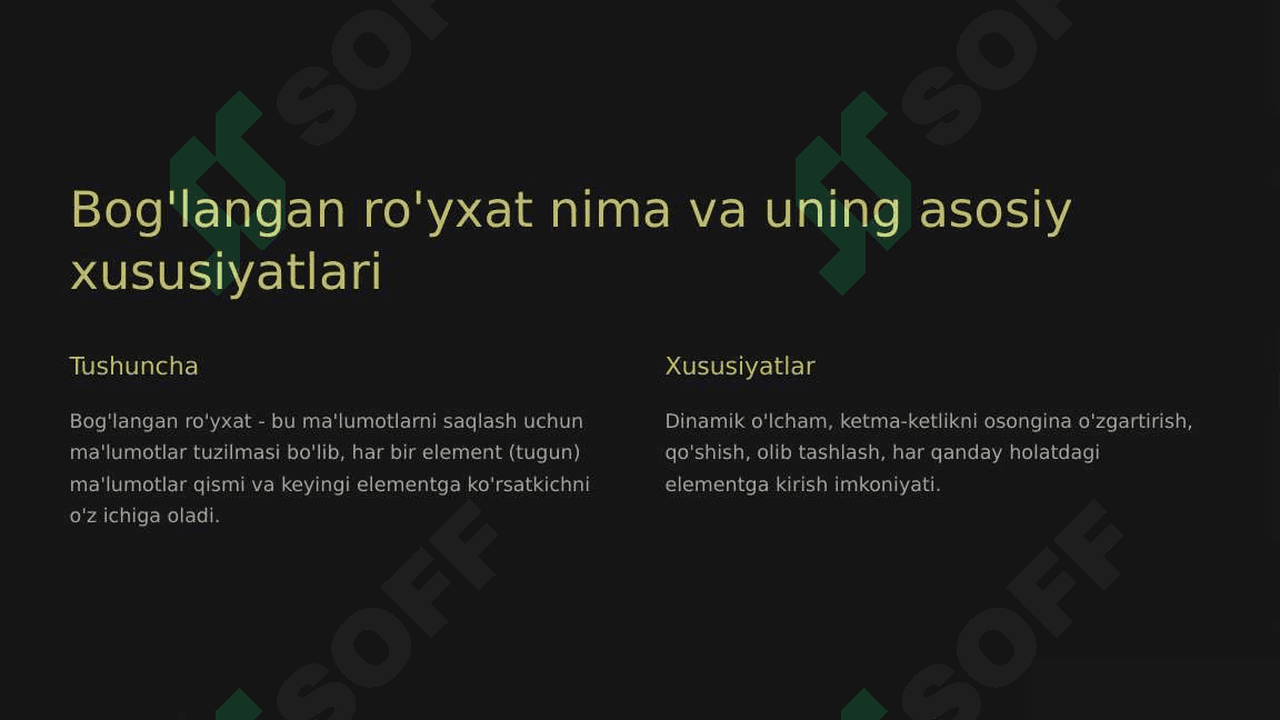 Linked list yordamida hal etiluvchi masalalar bilan ishlash. 2