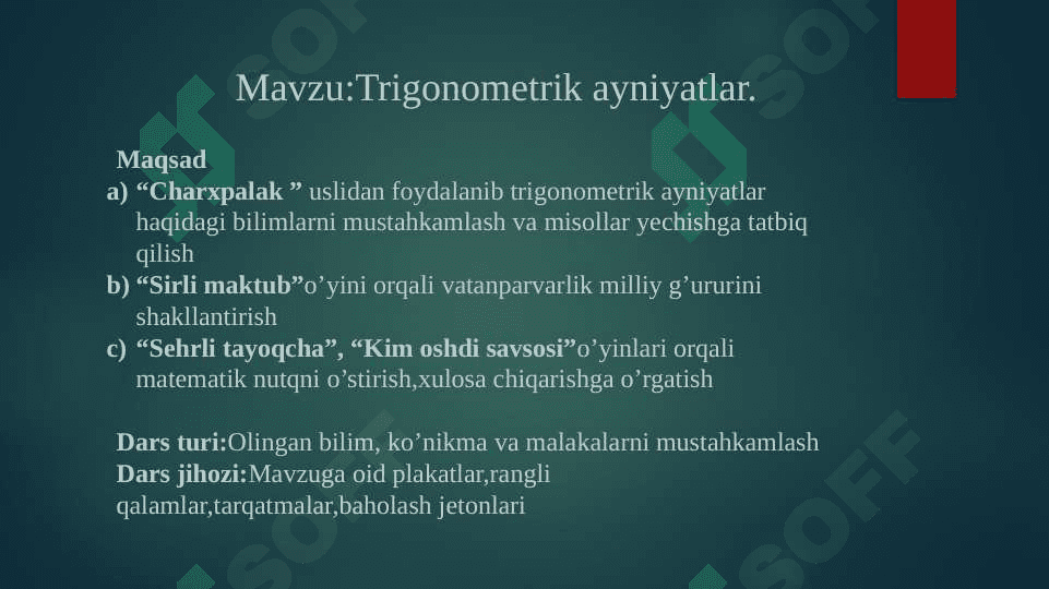 Mavzu:Trigonometrik ayniyatlar 2