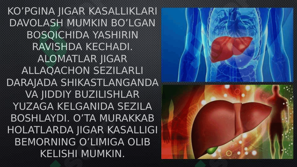 Jigar kasalliklarining kelib chiqishida xavf omillarining o’rni. 2