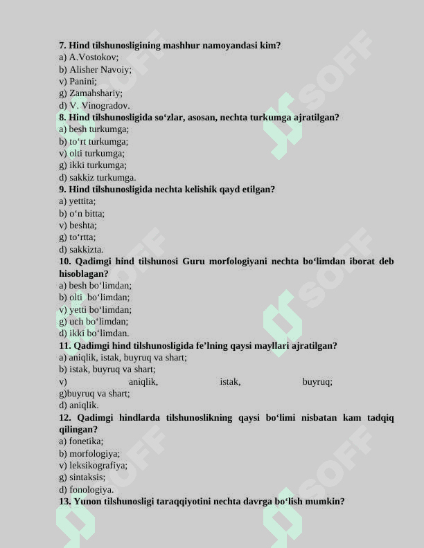 TILSHUNOSLIK NAZARIYASI FANIDAN TESTLAR 2