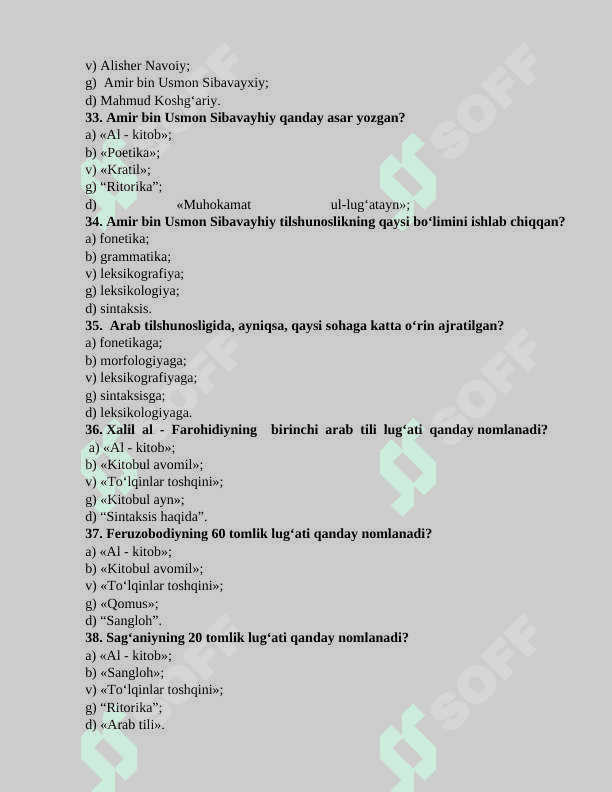 TILSHUNOSLIK NAZARIYASI FANIDAN TESTLAR 6