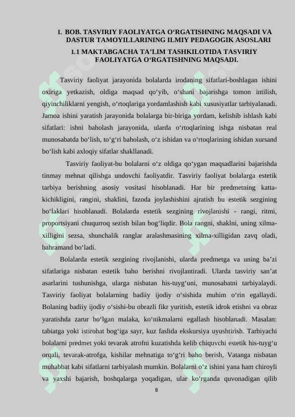 TASVIRIY FAOLIYATGA O‘RGATISHNING MAQSADI VA DASTUR TAMOYILLARI 8