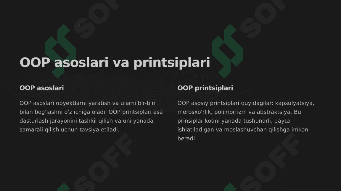 Obyektga yo'naltirilgan dasturlash OOP 2