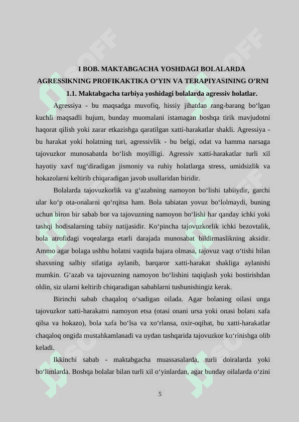 Maktabgacha yoshdagi bolalarda agresslkning profikaktika qilishda o’yin va terapiyasining o’rni 5