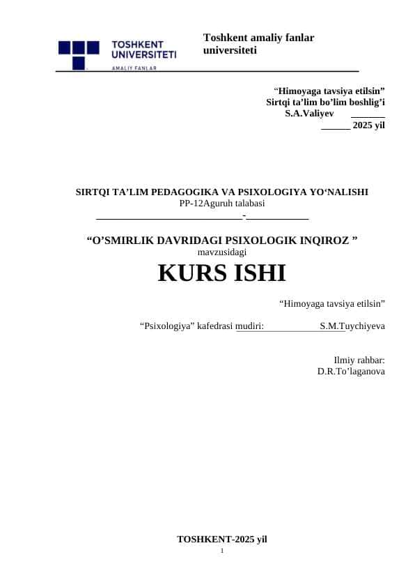 O’smirlik davridagi psixologik inqiroz