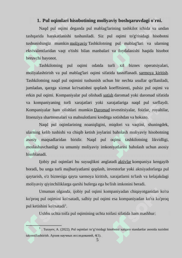 Pul oqimlari to’g’risidagi hisobot va uning tahlili. 5