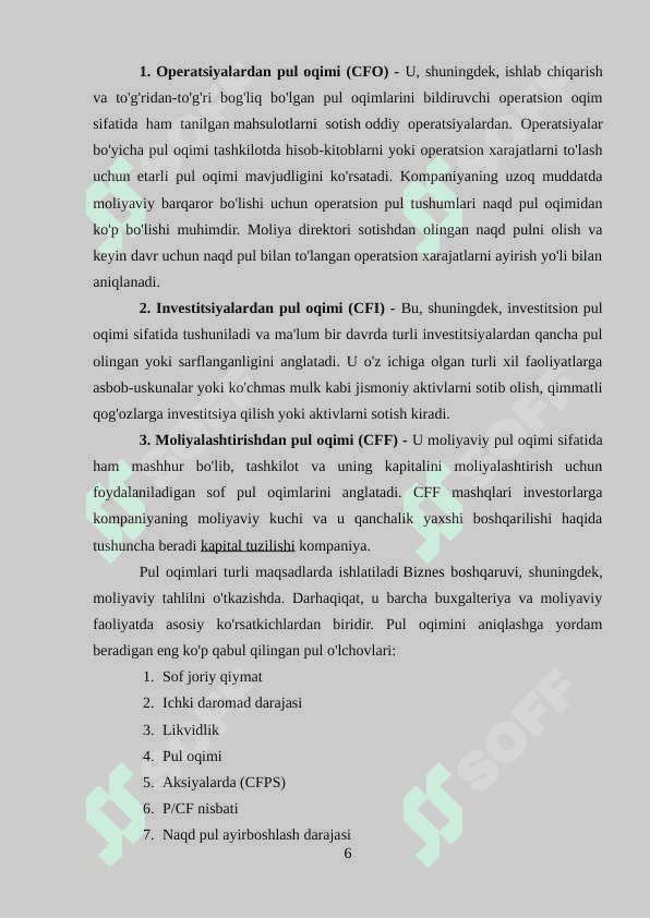 Pul oqimlari to’g’risidagi hisobot va uning tahlili. 6