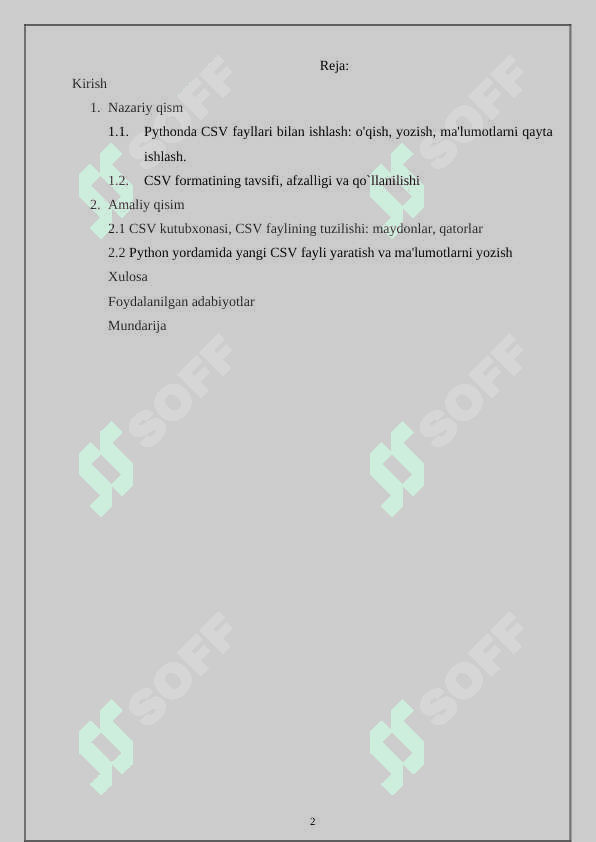 Pythonda CSV fayllari bilan ishlash 2