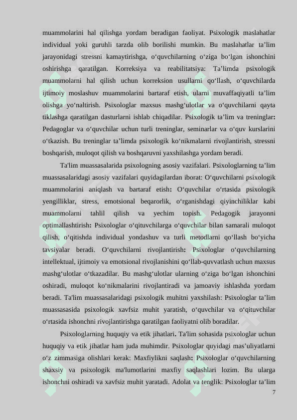 Ta’lim tizimida psixolog faoliyatining huquqiy asoslari 7