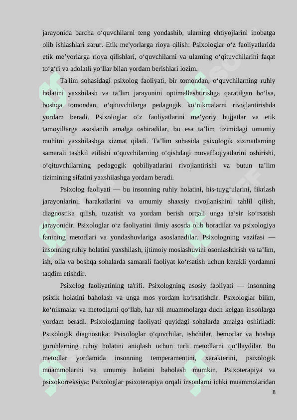 Ta’lim tizimida psixolog faoliyatining huquqiy asoslari 8