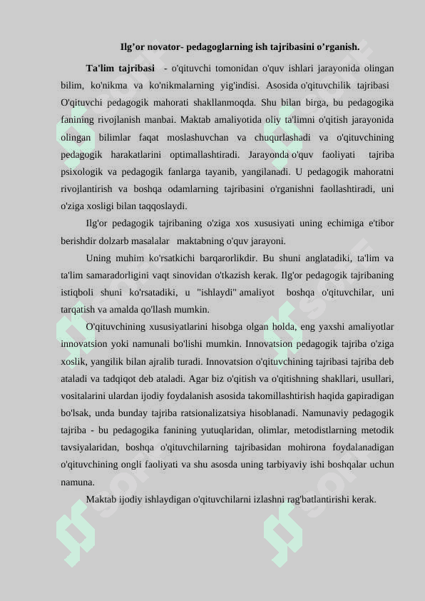 ILG'OR NOVATOR-PEDAGOGLARNING ISH TAJRIBASINI O'RGANISH 2