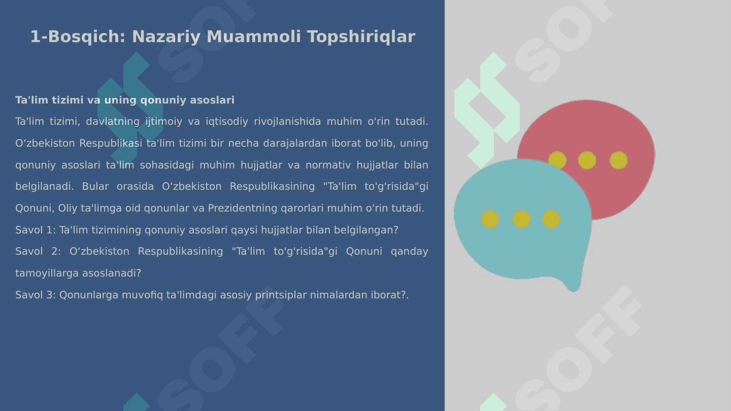TA'LIM TO'G'RISIDA DAVLAT QONUNLARINI VA KO'RSATMALARINI O'RGANISH 2