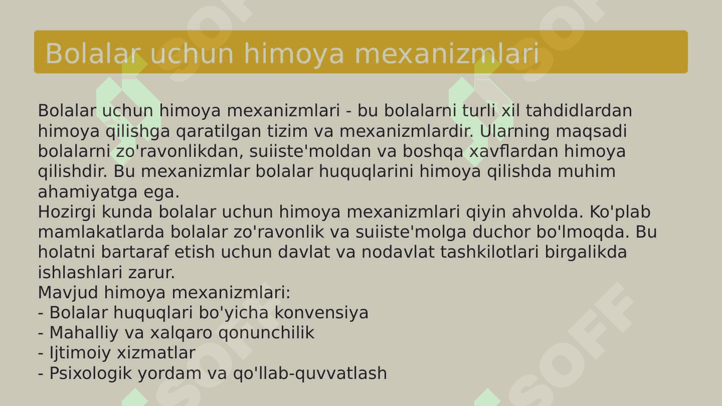 BOLALARGA NISBATAN ZOʻRAVONLIKNI OLDINI OLISH CHORA TADBIRLARI 8