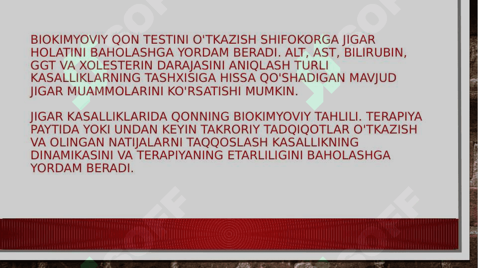 Qon biokimyoviy tahlili. Jigar va yurak kasalliklarida klinik laborator diagnostika 2