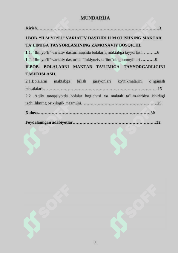 Ilm yo’li variativ dasturi orqali bolani oilada maktabga tayyorlash 2