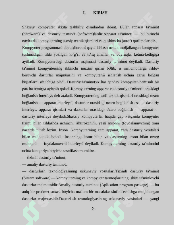 SHAXSIY KOMPYUTERNING DASTURIY TA’MINOTI 2