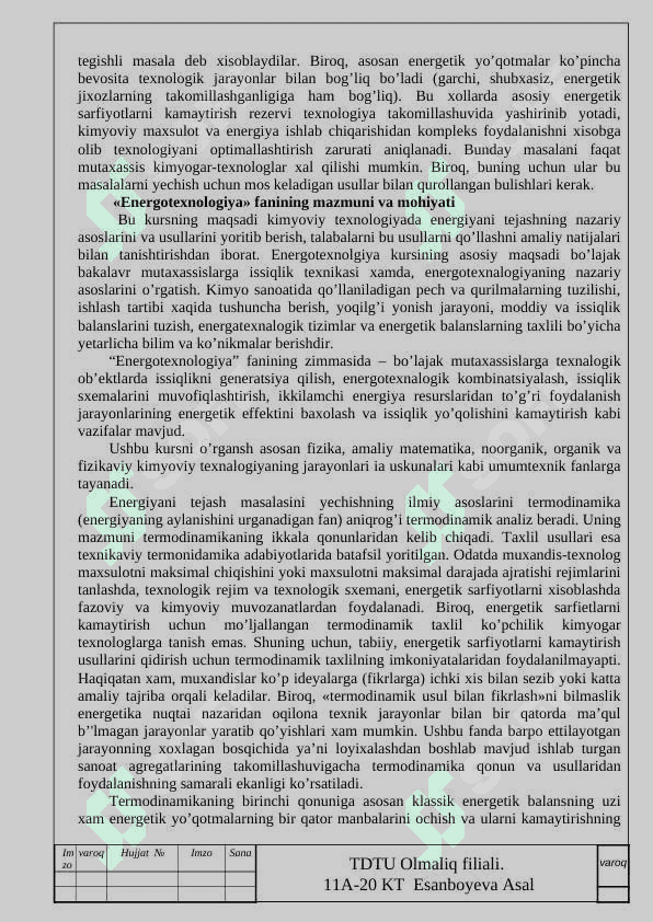 Ammiakli selitra ishlab chiqarishda bug’latish apparatining issiqlik texnik xisobi 6