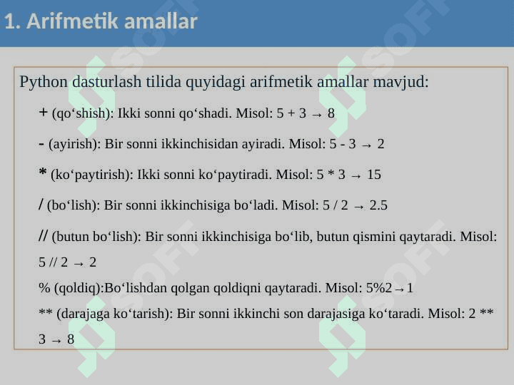 Dasturlash tili tarkibidagi arifmetik amallar va mantiqiy amallar 4