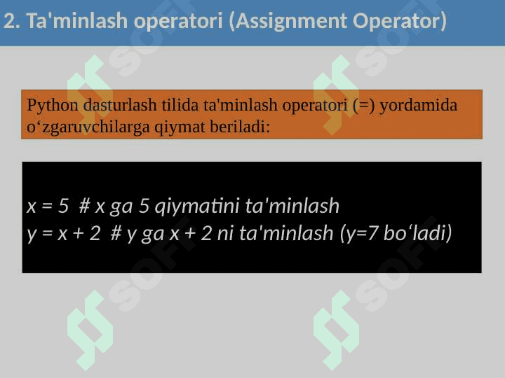 Dasturlash tili tarkibidagi arifmetik amallar va mantiqiy amallar 5