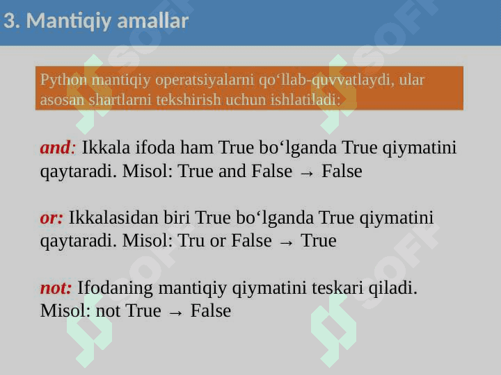 Dasturlash tili tarkibidagi arifmetik amallar va mantiqiy amallar 7