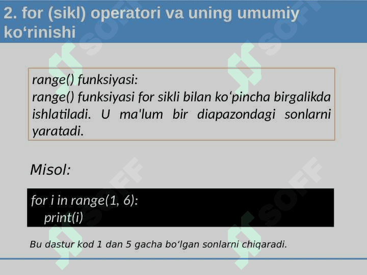Dasturlash tilida takrorlanuvchi jarayonlar va parametr bo‘yicha dasturlash 6