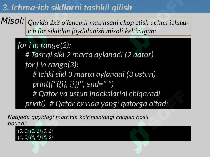 Dasturlash tilida takrorlanuvchi jarayonlar va parametr bo‘yicha dasturlash 8