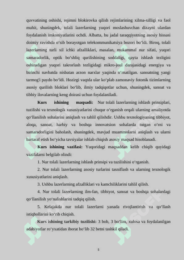Nur tolali lazerlar va ularning amaliyotda qoʻllanilishi 5