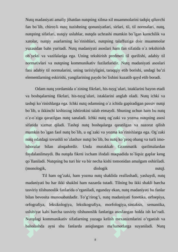 Nutq madaniyatining boshqaruv faoliyatida tutgan o’rni 8
